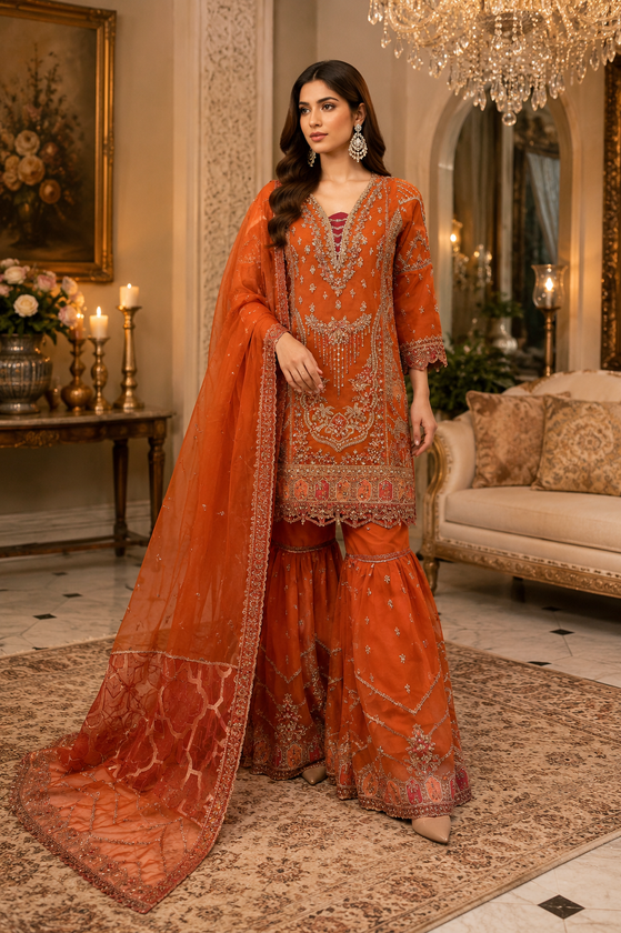 Sunset Glow – Organza Gharara Set