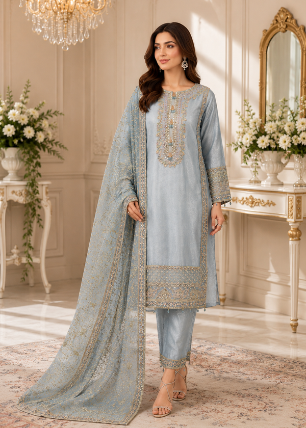 Organza 3-Piece Suit-Ice blue