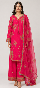 Hot Pink Embroidered Lawn 3-Piece Suit
