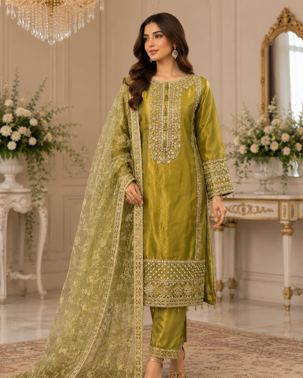 Organza 3-Piece Suit-Mehndi