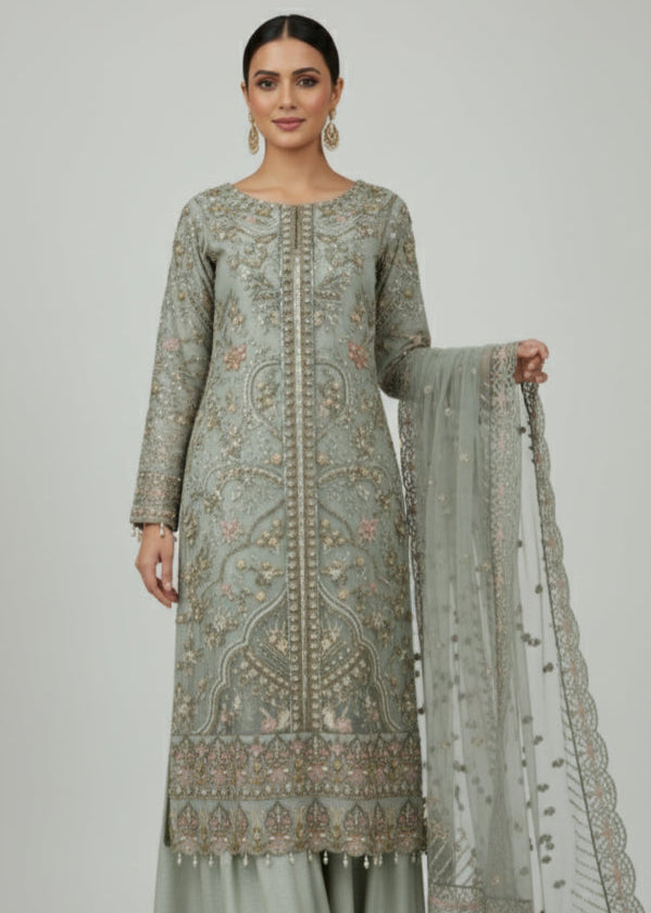 Pastel Green Net Sharara Set- fancy wear