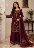 Luxury Chiffon Embroidered 3-Piece Suit – Maroon — 1