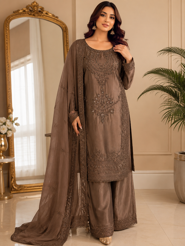 Luxury Mocha Embroidered Suit