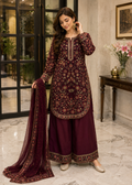 Luxury Chiffon Embroidered 3-Piece Suit – Maroon — 3