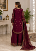 Luxury Chiffon Embroidered 3-Piece Suit – Maroon — 2