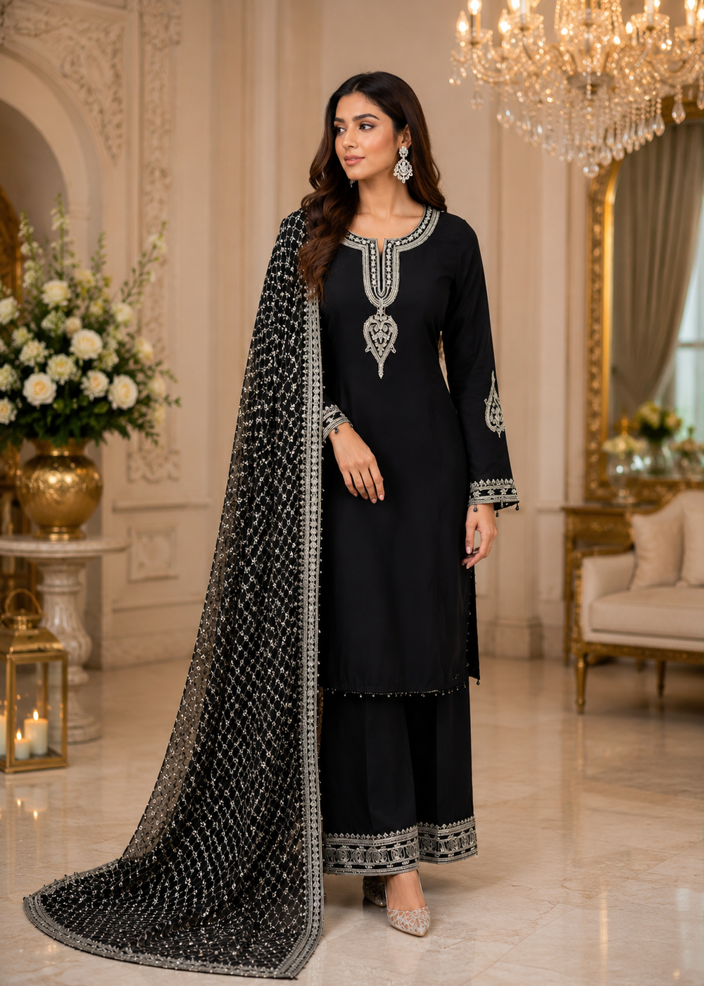 Noir Elegance – Soft Silk Farshi Set