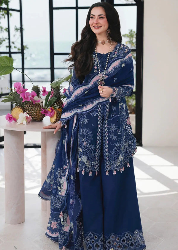 Qalamkar – Navy Chikankari Lawn 3 Piece Suit