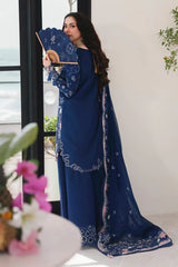 Qalamkar – Navy Chikankari Lawn 3 Piece Suit