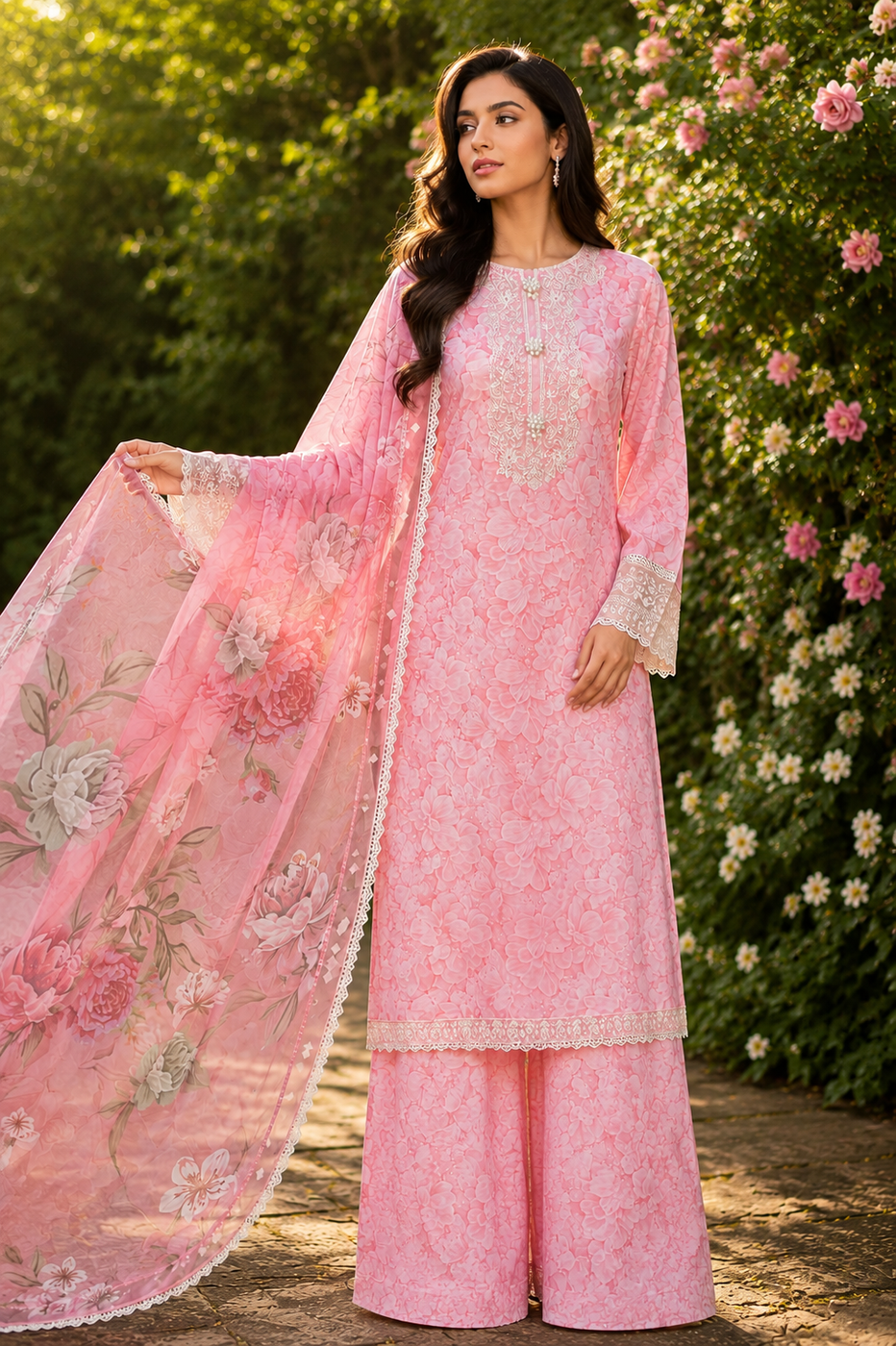 Floral Palazzo Set - Tea Pink