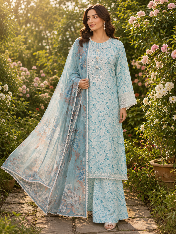 Floral Palazzo Set - Ice Blue
