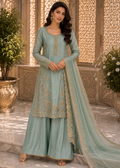 Mint Green Embroidered Silk 3-Piece Suit — 1