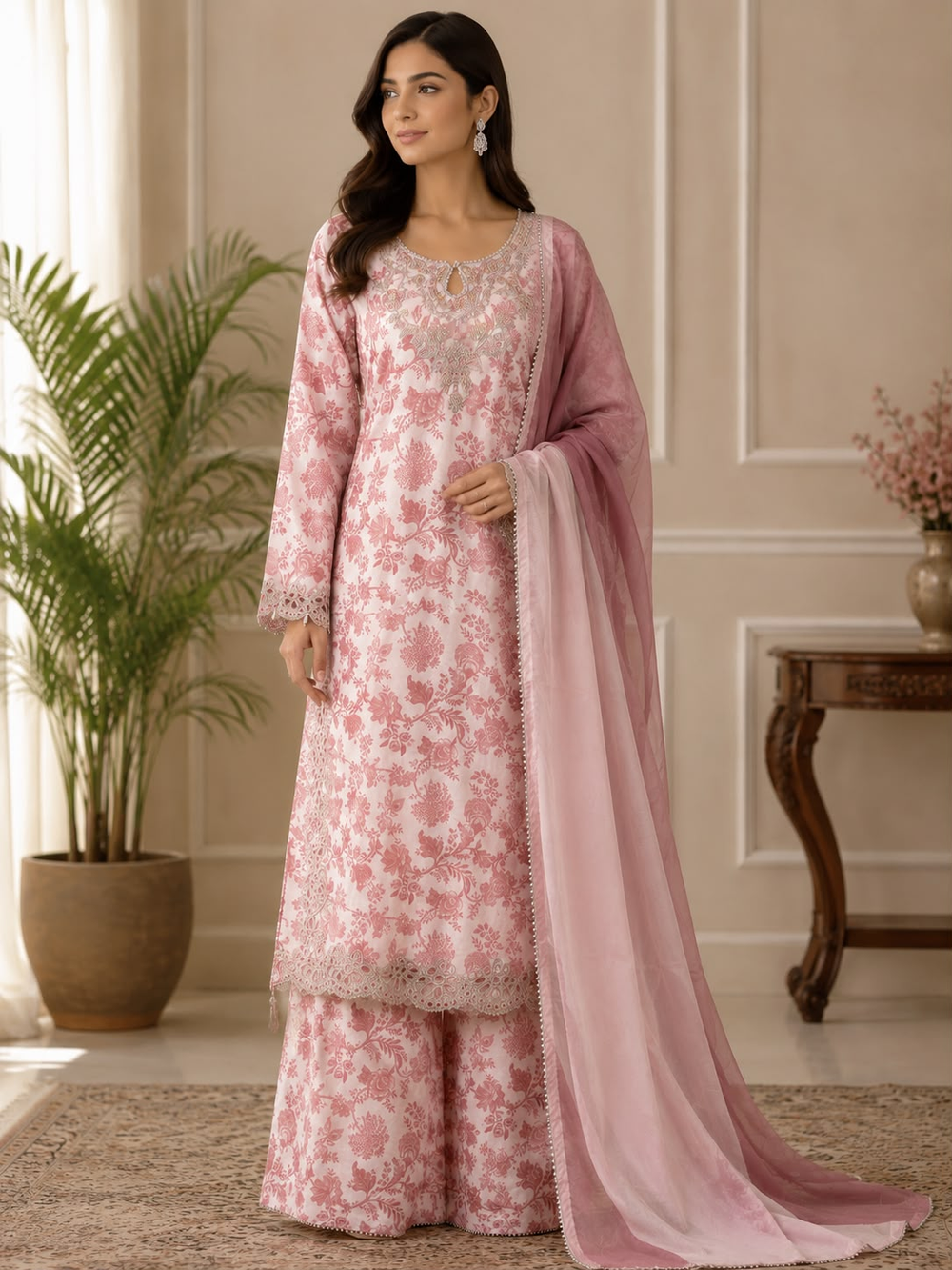 Elegant Three-Piece Lawn Suit